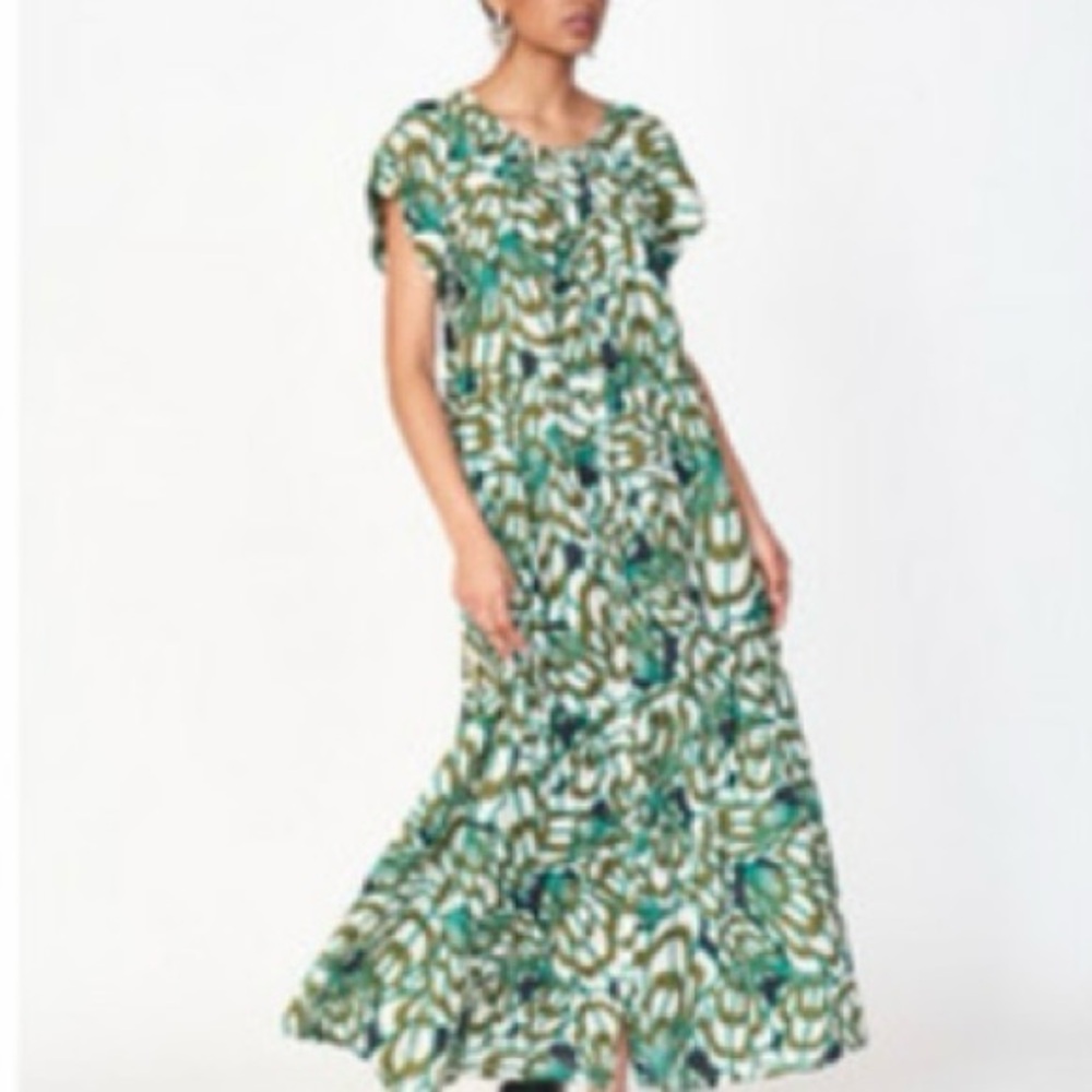 Green Patterned Maxi Dress - Lightweight Tiered Summer Dress - Picture 9 of 11